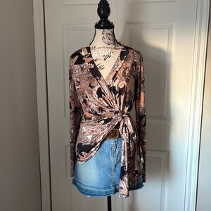 cache y2k paisley wrap blouse | western style paisley long sleeve top